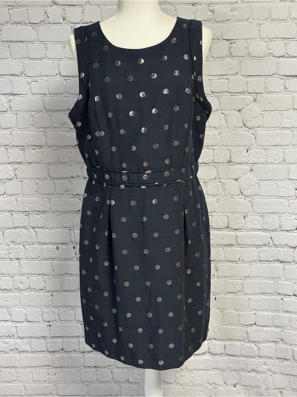 Elle Black Mini Dress with Silver Polka Dots Size 14